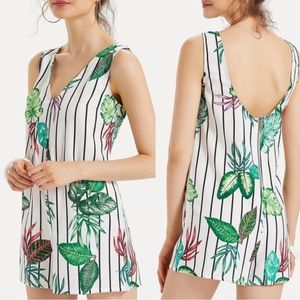 Zara Tropical Leaf Print Denim Romper Small